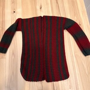 Striped Red and Green Knit Cardigan